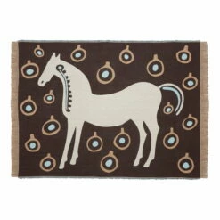 CONNOX Winkel 47 Marimekko - Musta Tamma Deken 130 X 180 Cm, Donkerbruin / Lichtblauw / Gebroken Wit