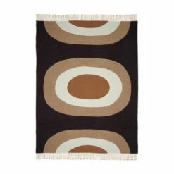 Marimekko - Melooni Wollen Deken, 130 X 170 Cm, Bruin / Gebroken Wit / Donkerblauw
